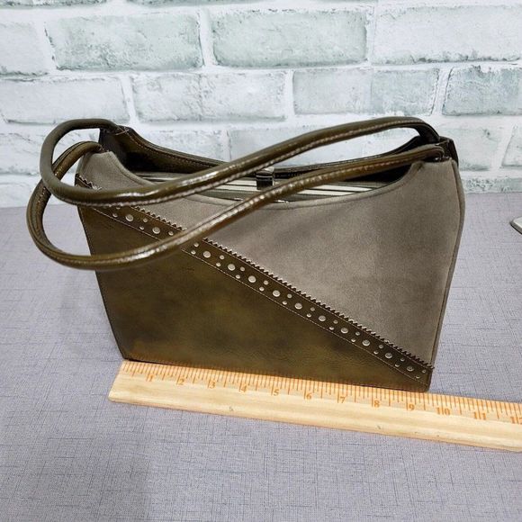 Vintage 60s Lennox Bags Two Tone Green Grey Leather‎ Vinyl Shoulder Bag Purse - Picture 13 of 15